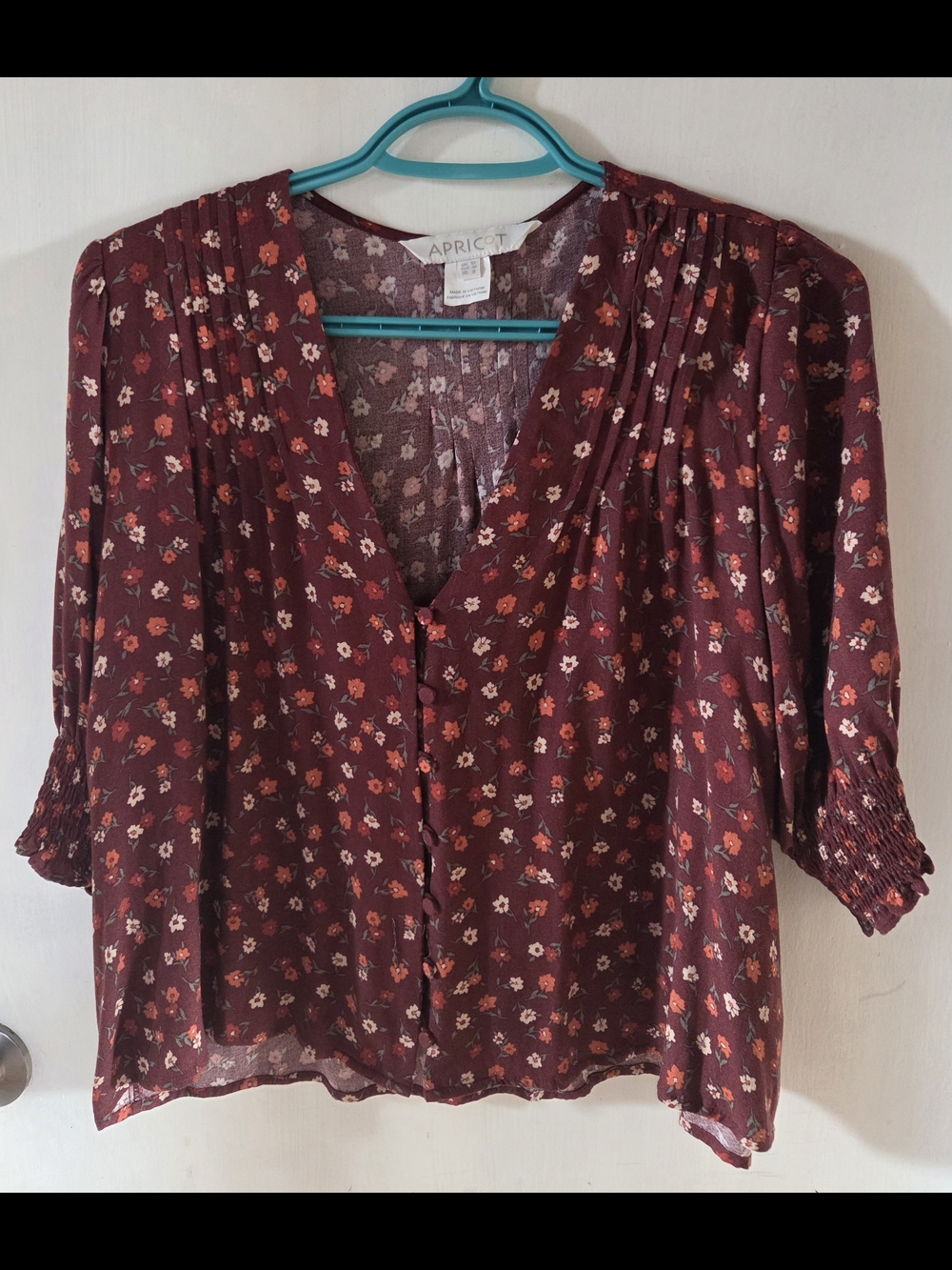 APRICOT Burgundy Floral Button-Front Blouse